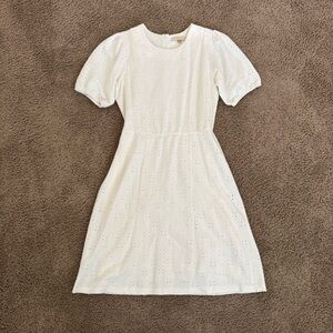 DownEast Soirée Eyelet Dress - White - Knee Length - Puff Sleeve - sz M